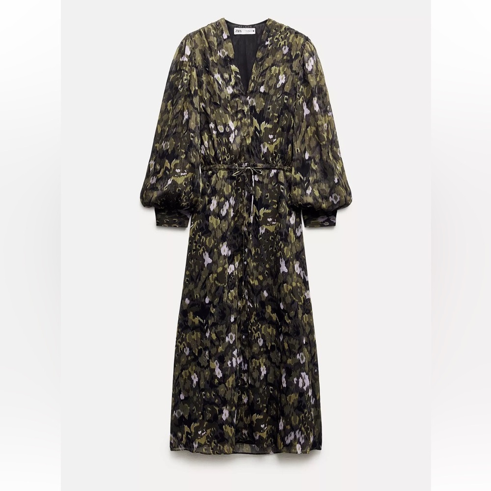 Zara PRINTED MIDI DRESS ZW COLLECTION L | MULTICOLORED METALLIC 2368/703
